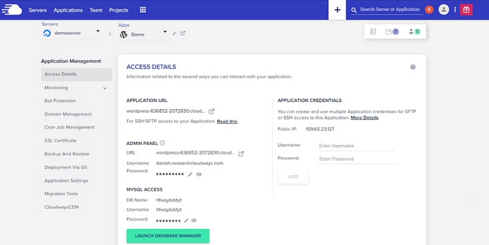 cloudways dashboard