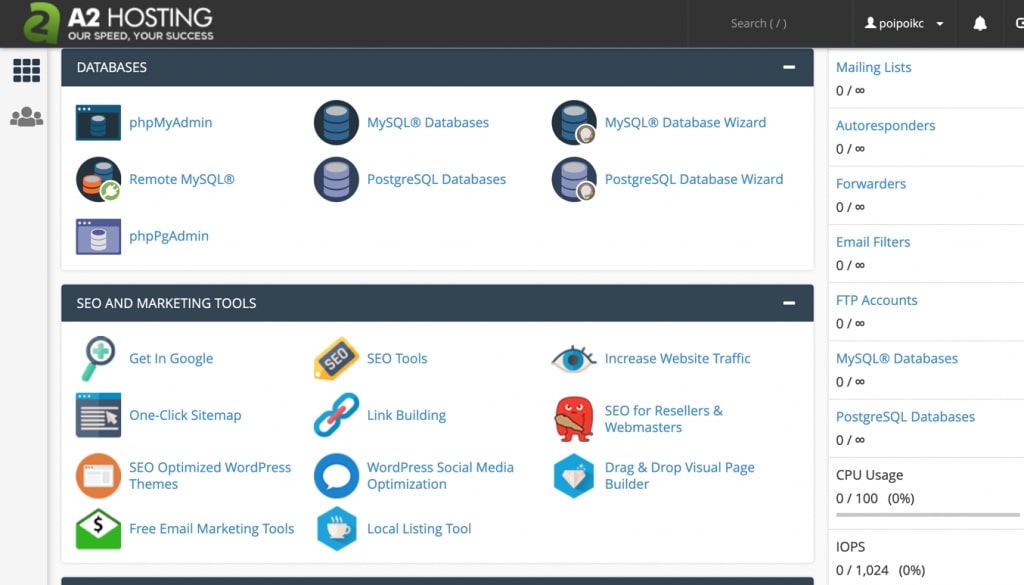 a2 hosting control panel