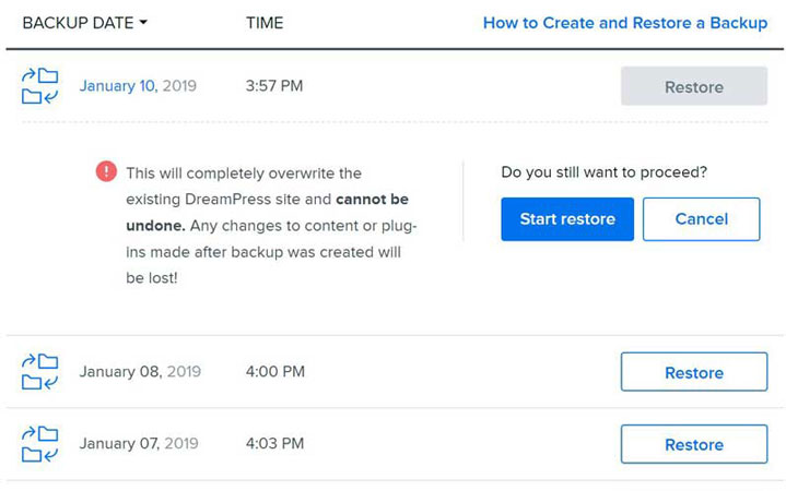 dreamhost restoration backup feature