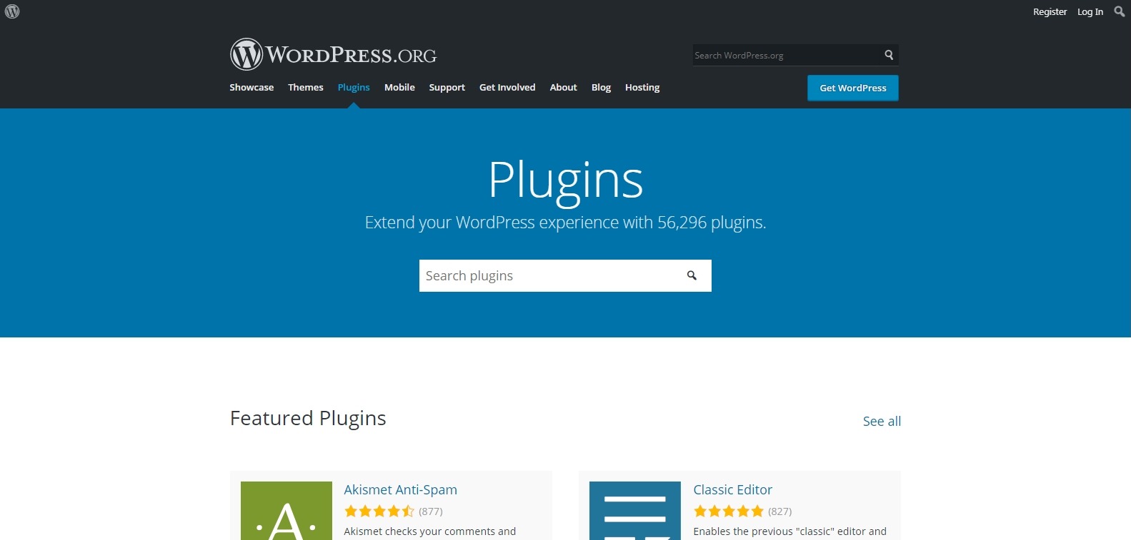 search form at the wordpress plugin repository