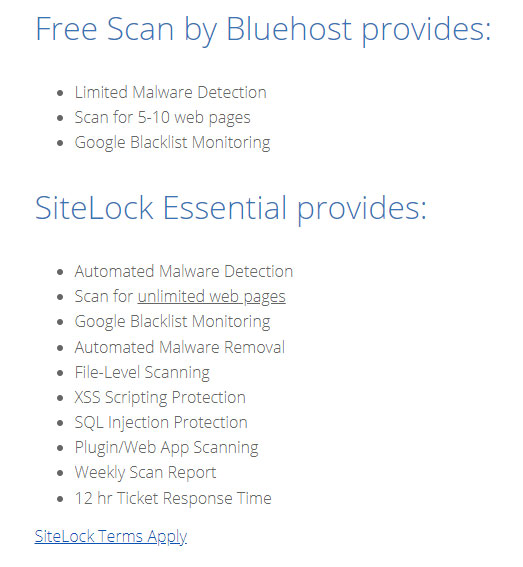 Bluehost Sitelock Security Features