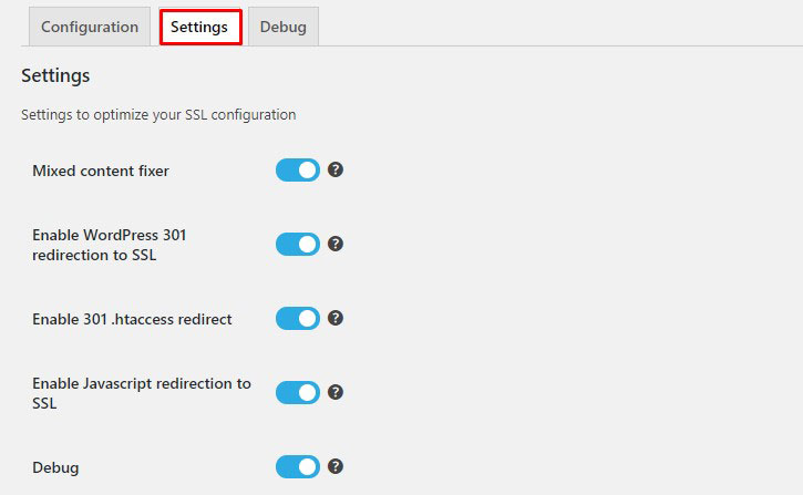 Change settings really simple ssl