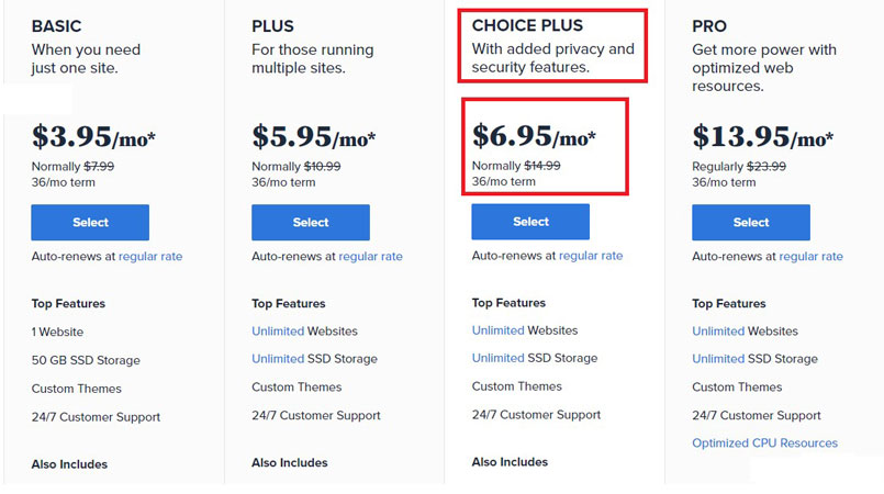 Bluehost choice plus hosting plan price