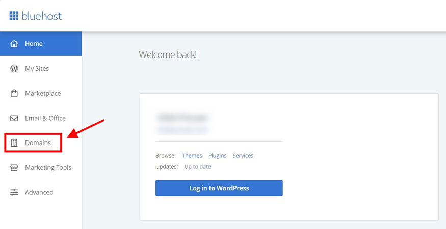 bluehost domains dashboard