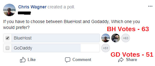 bluehost vs godaddy facebook poll votes