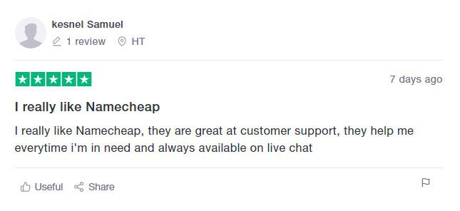 5 stars review namecheap trustpilot 2