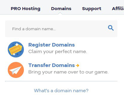 domain section hostgator homepage