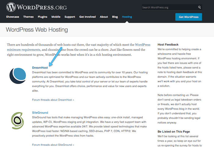 dreamhost is a recommended hosting by WordPress
