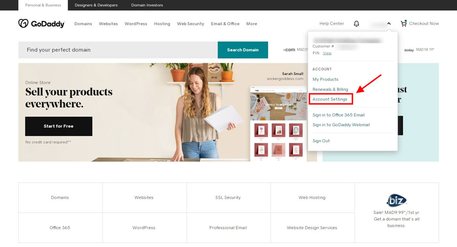 godaddy account settings