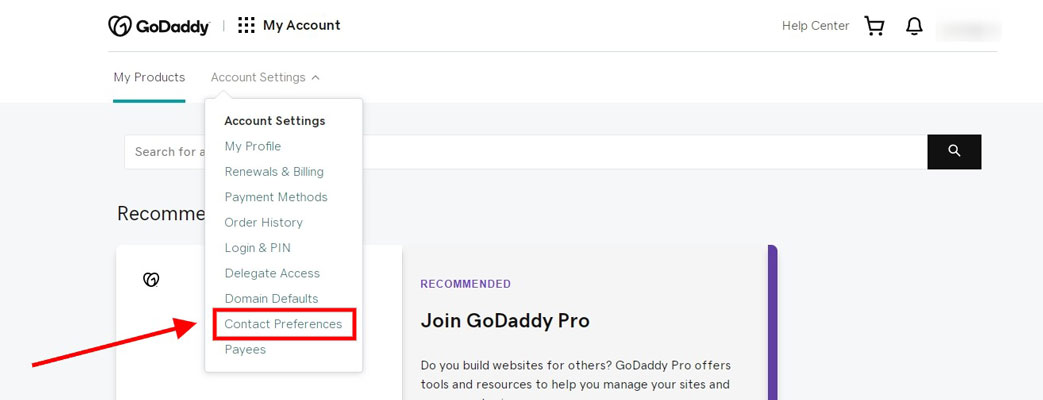 godaddy contact preferences