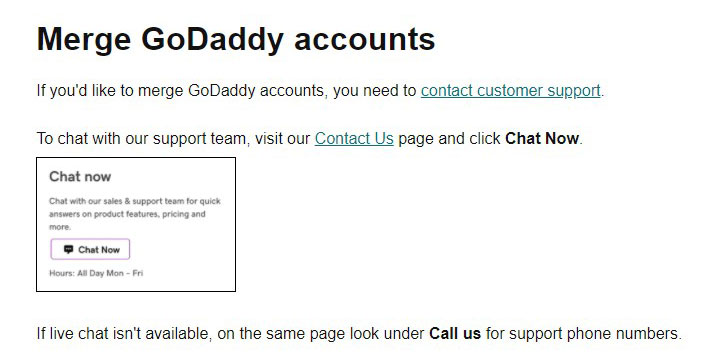 merge godaddy accounts