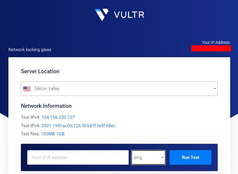 server location speed test vultr