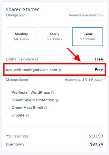 dreamhost free domain name