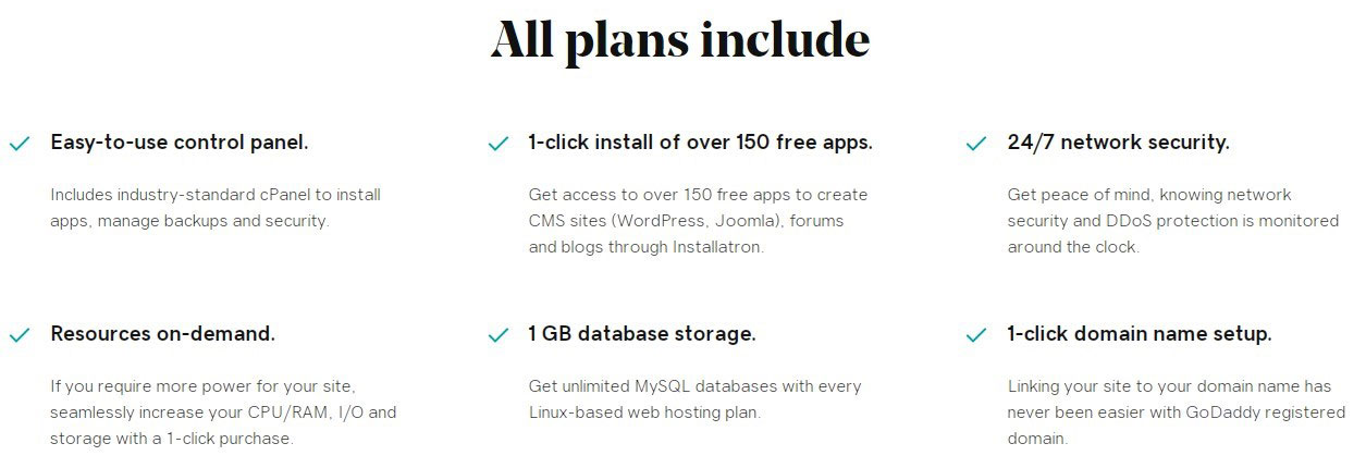 godaddy linux hosting plans features