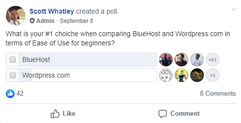bluehost vs wordpress facebook poll