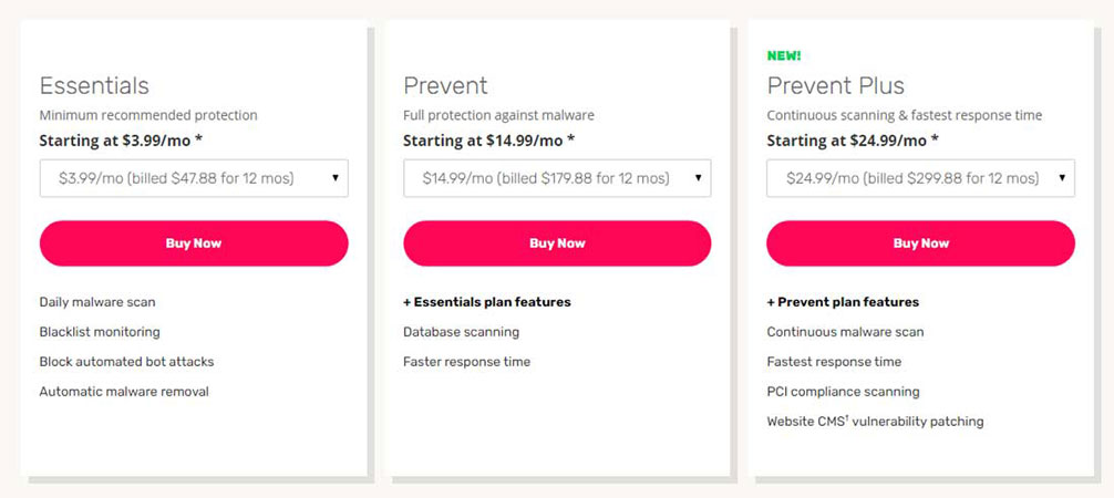 sitelock pricing plans for ipage security