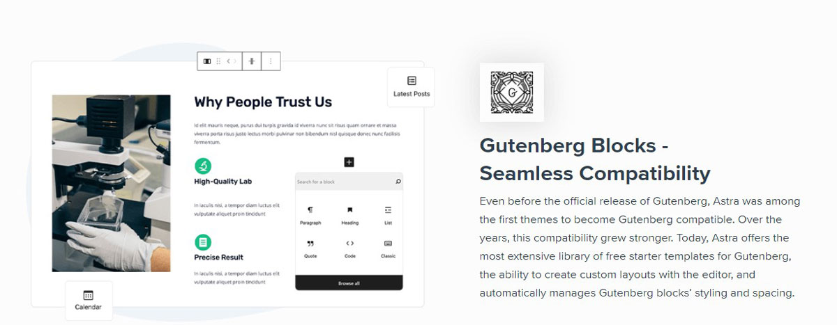 Astra Theme with Guttenberg builder