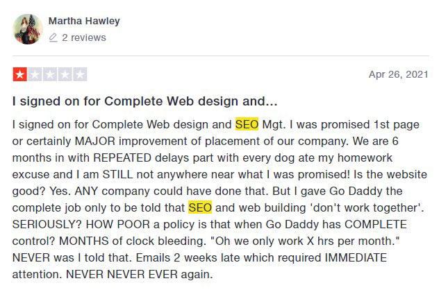 godaddy customers cmplaints about seo