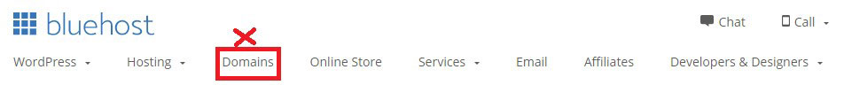 bluehost domains tab menu