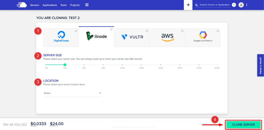 change server location in cloudways