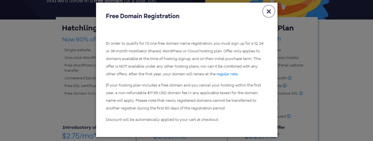 hostgator free domain