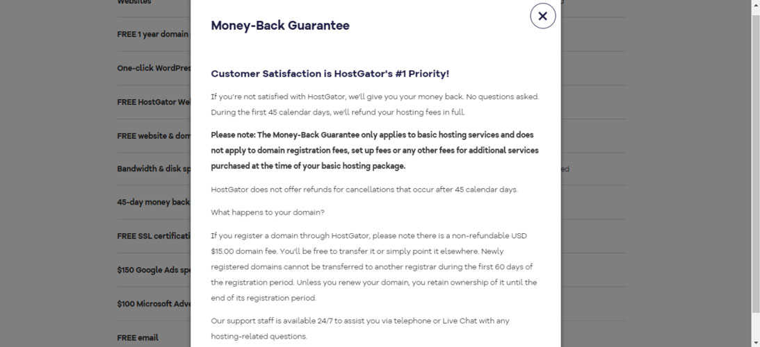 hostgator money back guarantee