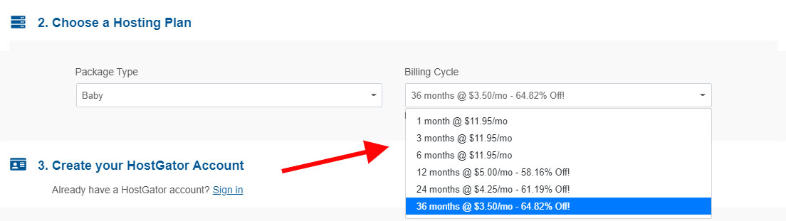 hostgator pricing billing cycle
