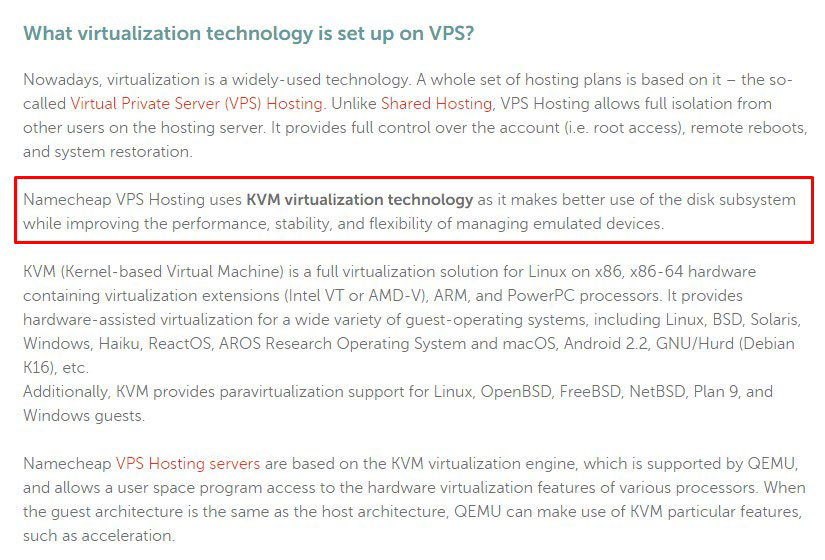 namecheap kvm virtualization