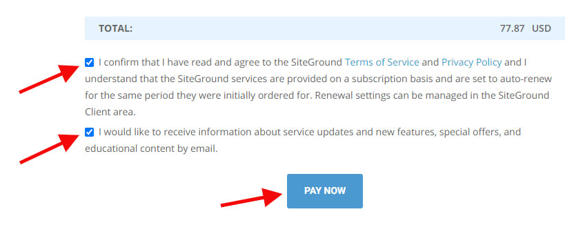 confirm payment at siteground