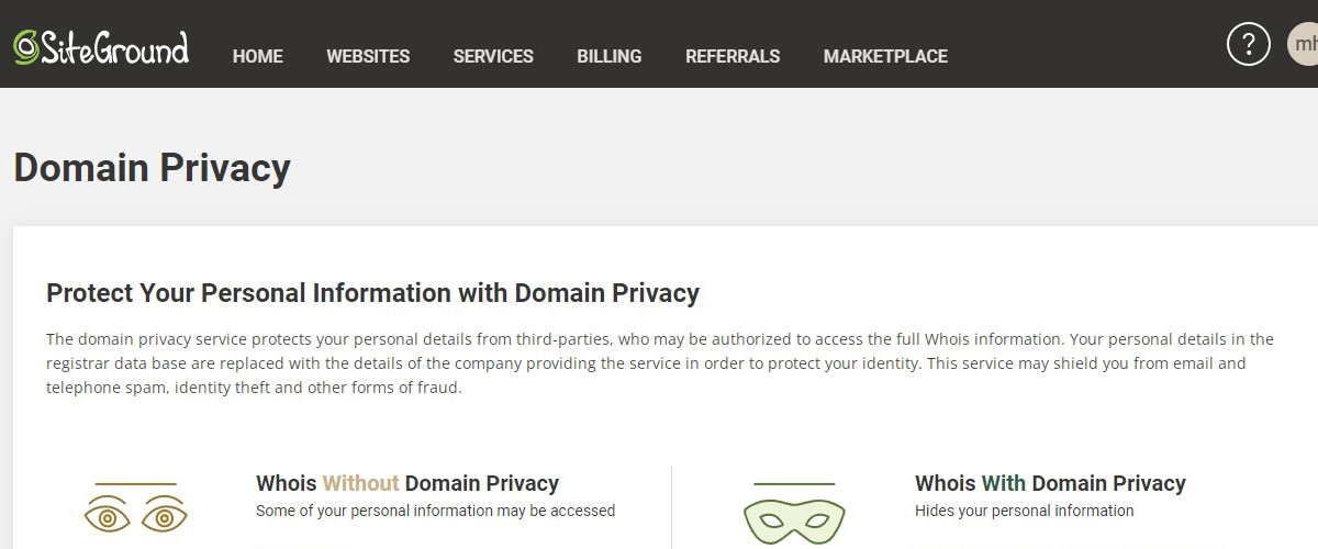 domain privacy by siteground protection