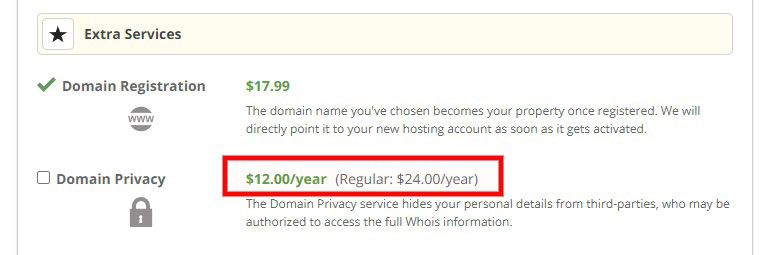 siteground domain privacy addon cost