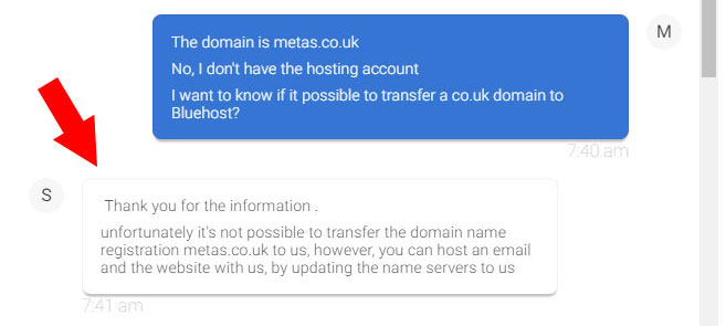 bluehost transfer of .co.uk domain impossible