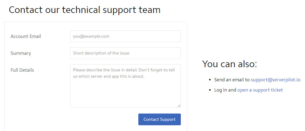 serverpilot customer support