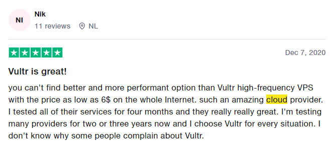 vultr cloud review trustpilot