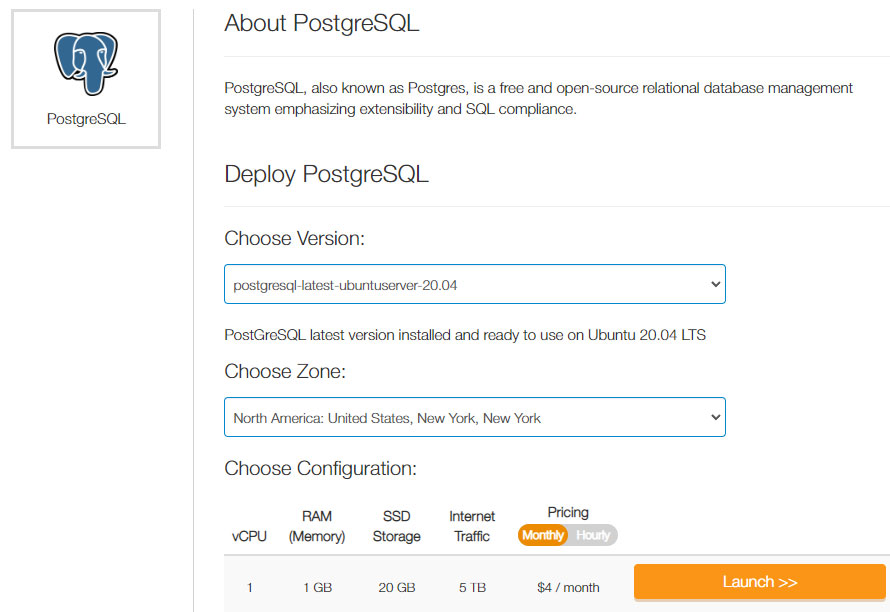 kamatera postgresql hosting