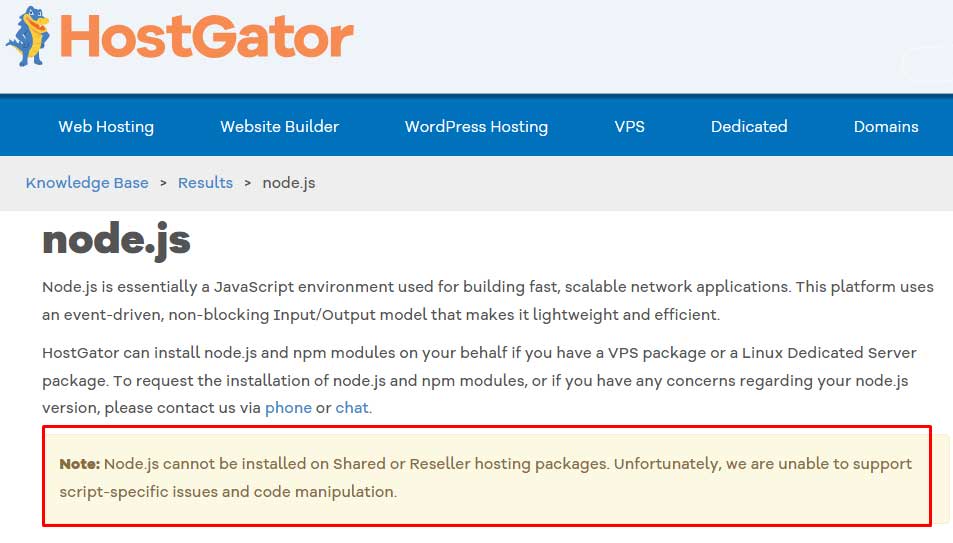 hostgator supports node js