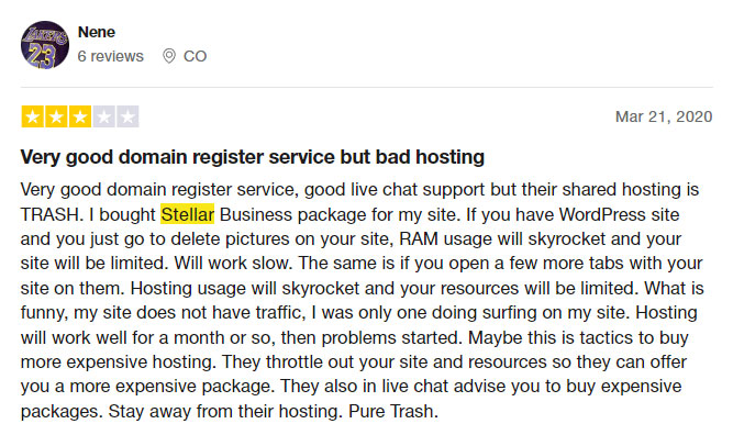 stellar hosting customer review