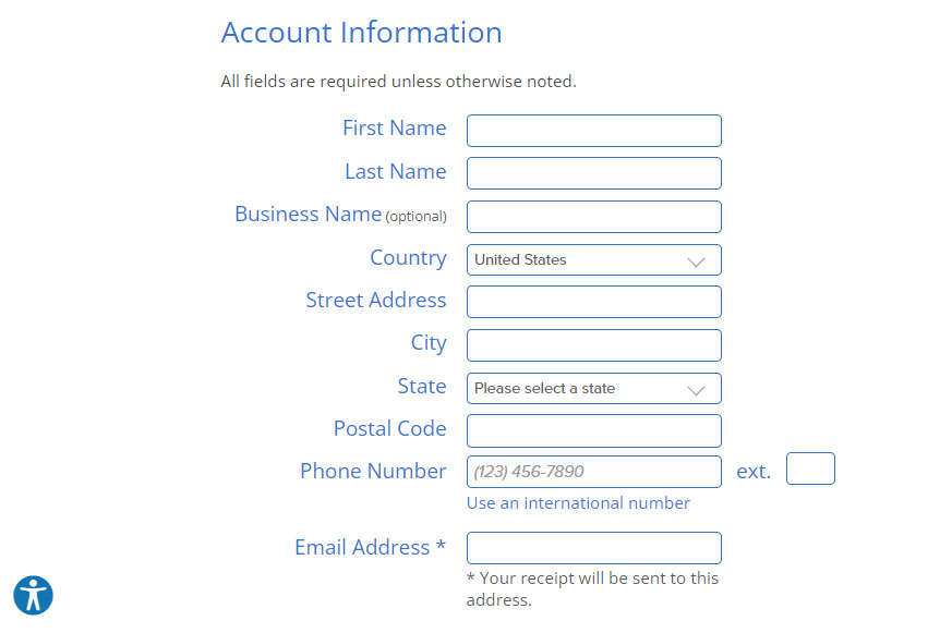bluehost account creation
