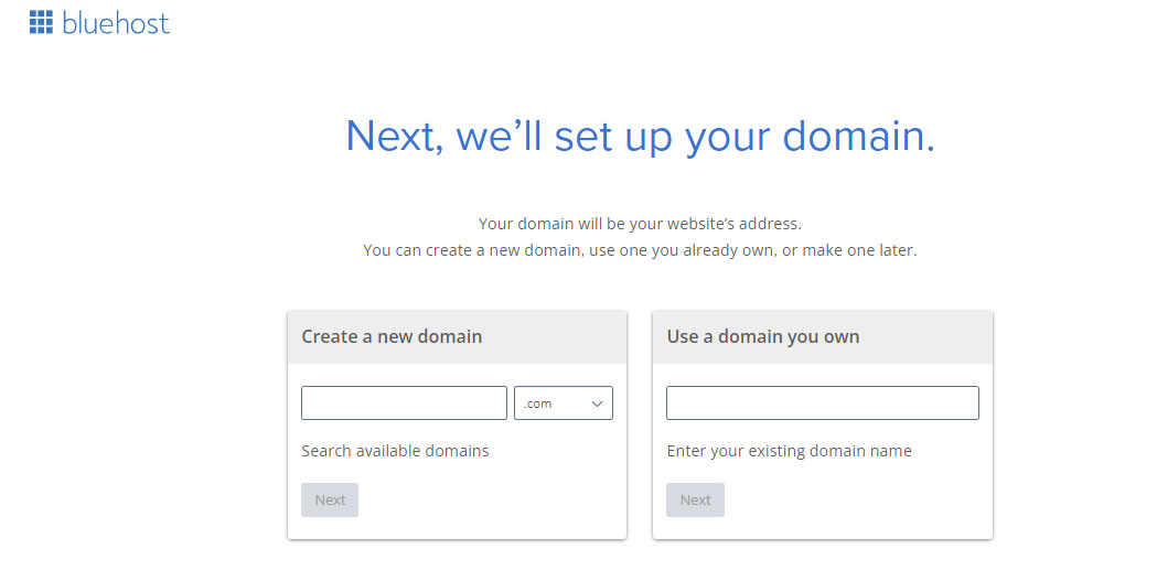 creating a domain with bluehost