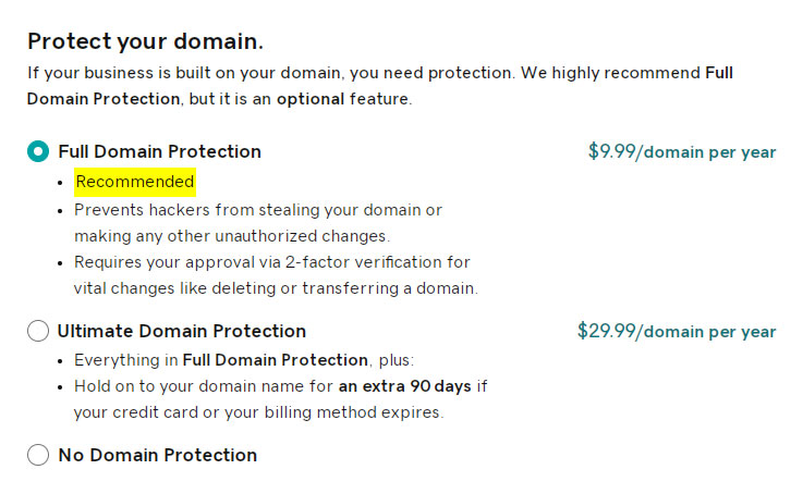 godaddy full domain protection plan