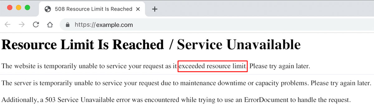 server error representing service unavailability