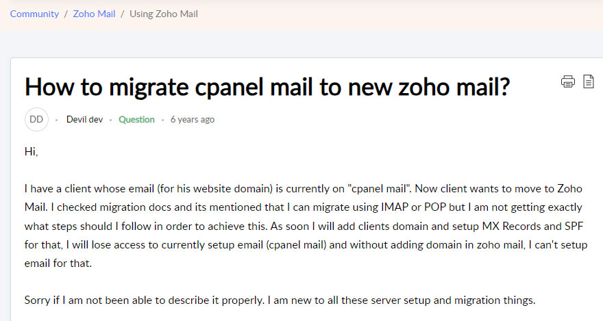 issue with cpanel email migration