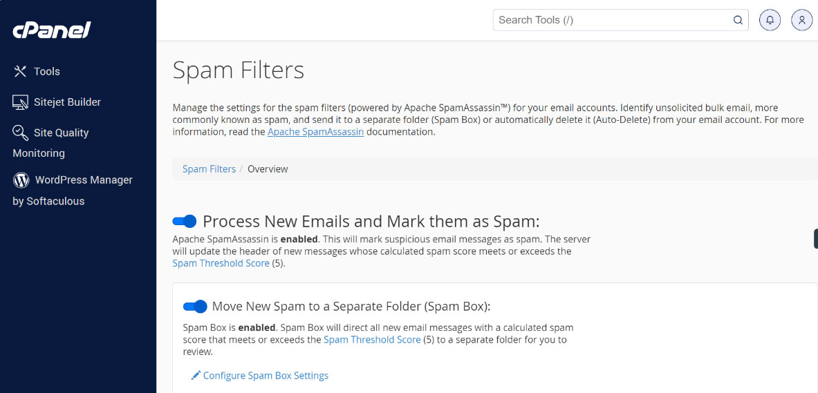 managing spam filter settings