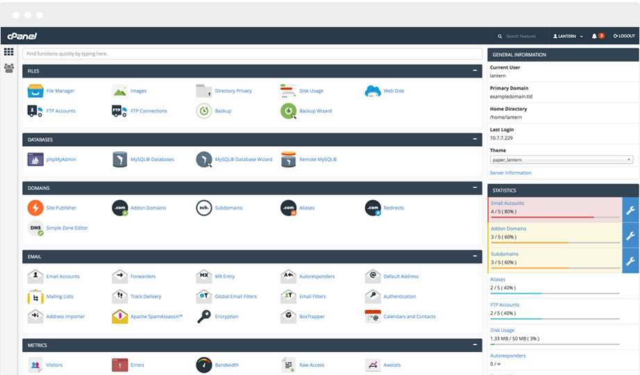 cpanel interface