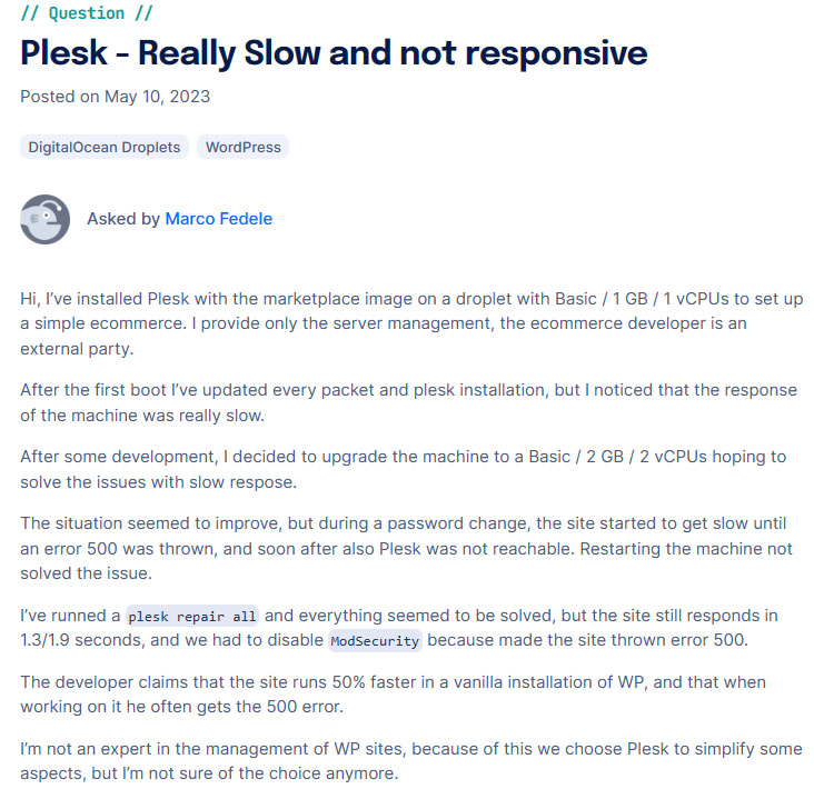 review regarding plesks slow working
