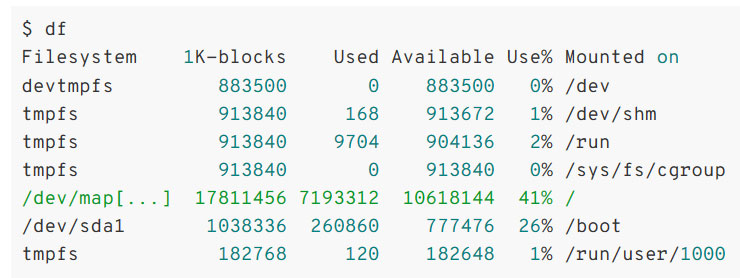 sample output of df command 