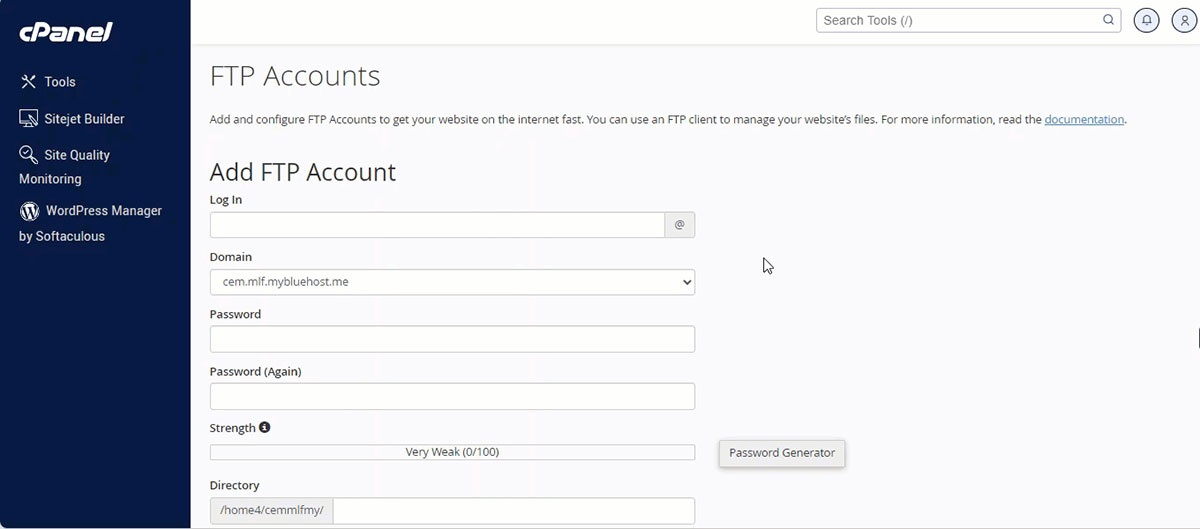 bluehost cpanel ftp settings