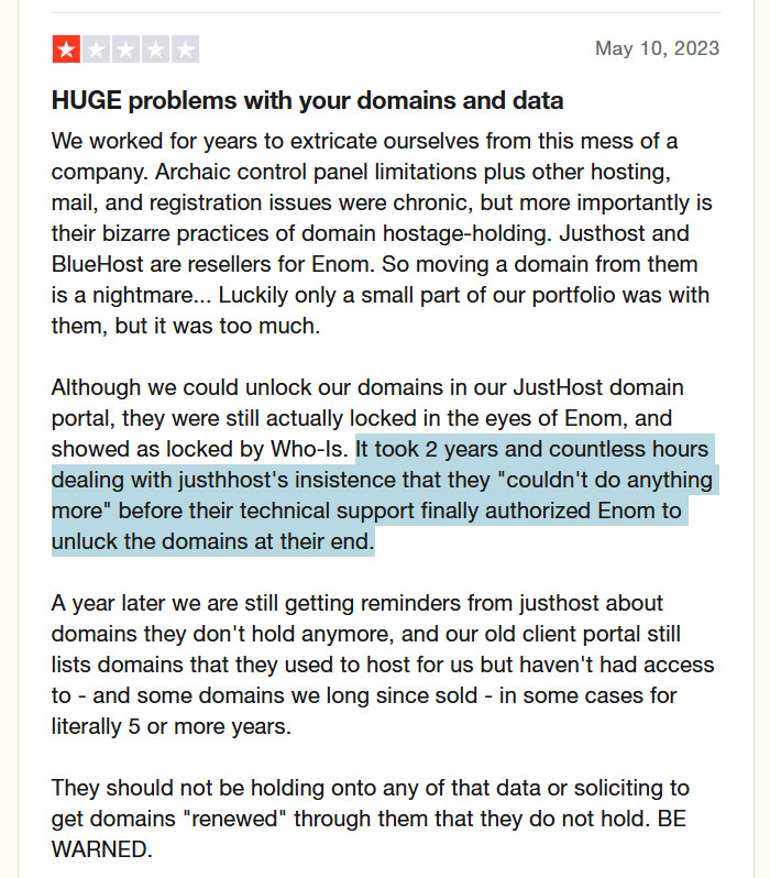 justhost technical issue with domains