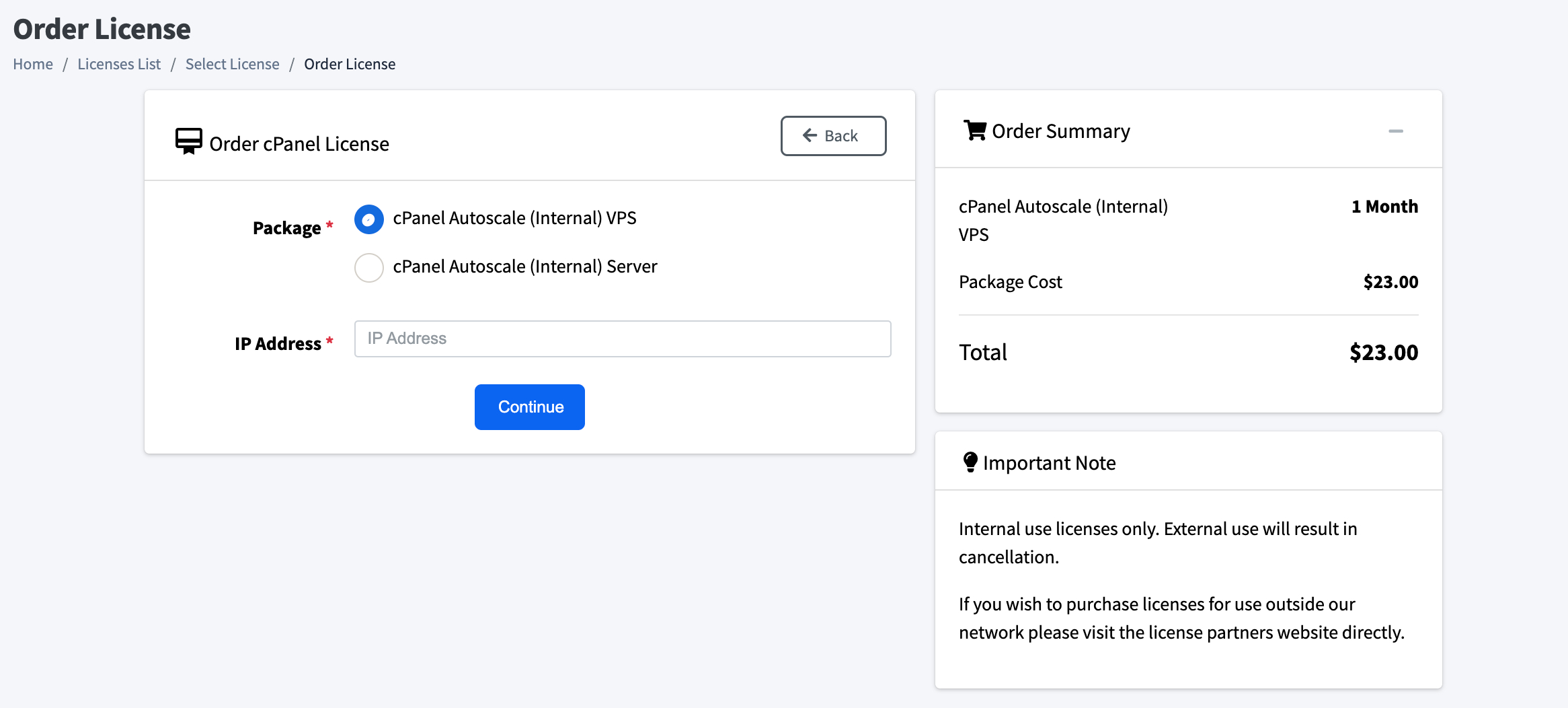 interserver cpanel addon page