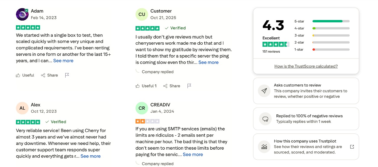 cherryservers trustpilot reviews